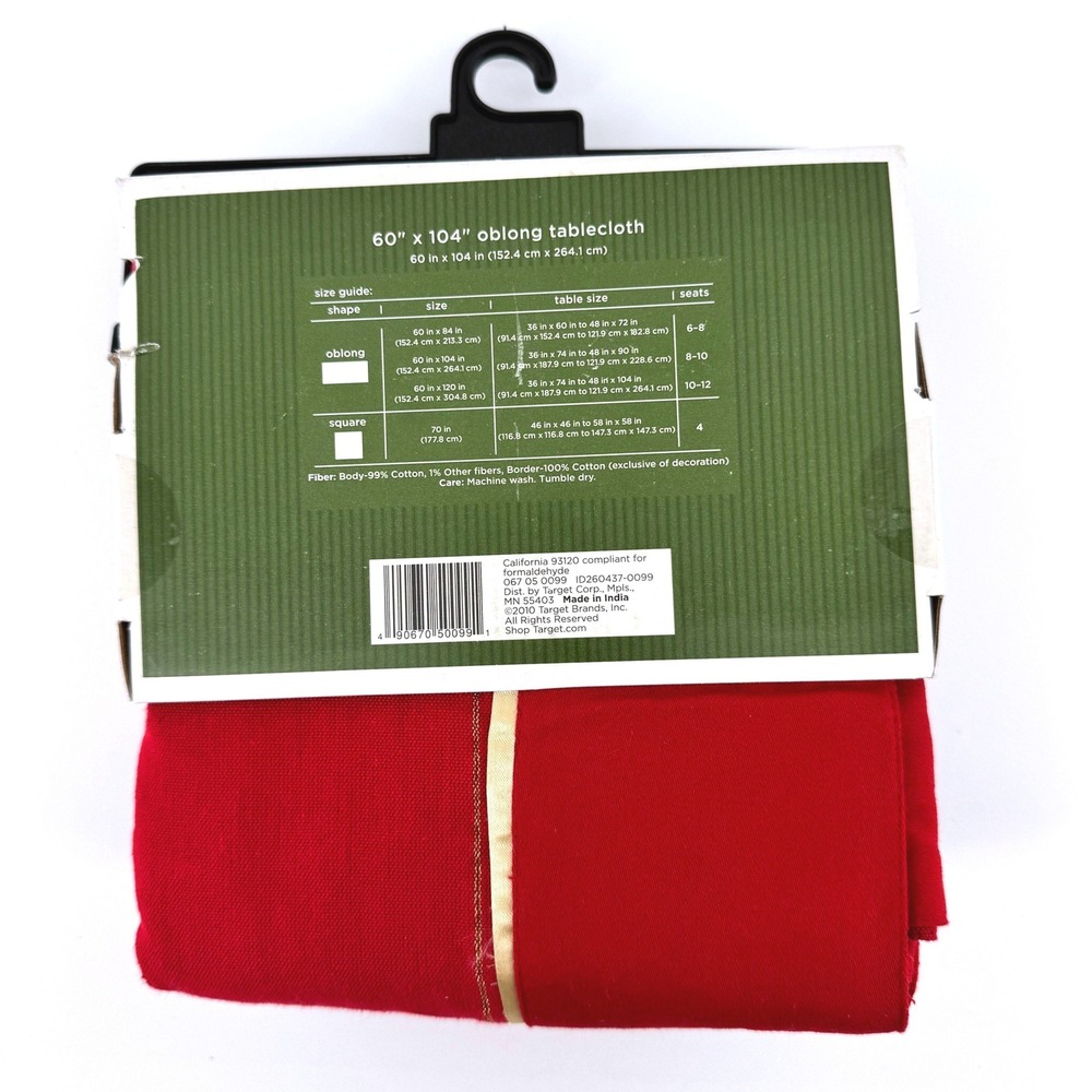 Classic Tidings Red Oblong Tablecloth 60x104 Gold Border Cotton Blend 8-10 Seats - Picture 4 of 4